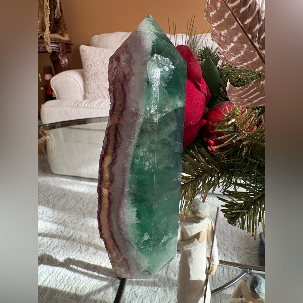Rare Watermelon Fluorite Crystal Tower w/ Druzy